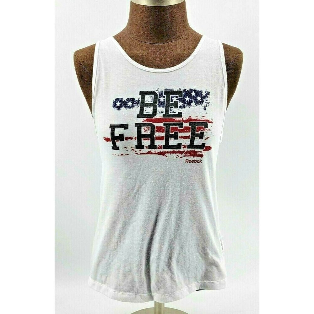 Women's Reebok Tank Top | Be Free Patriotic Graphic | Open Back Cutout | Size XS